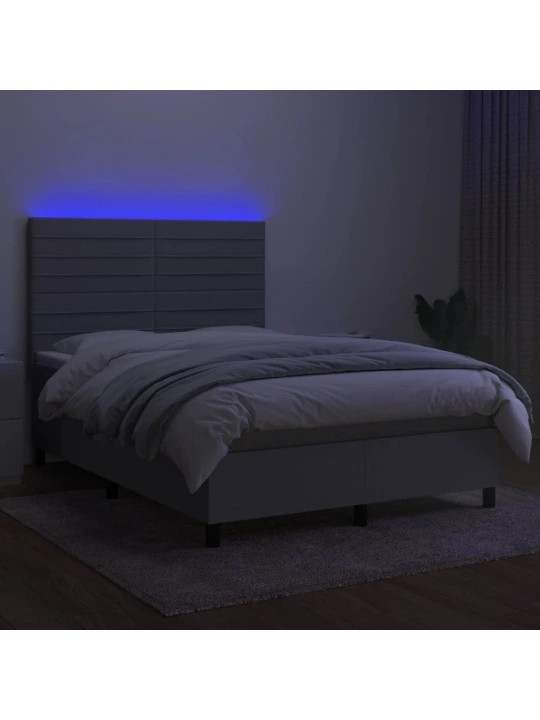 Box spring postel s matrací a LED světle šedá 140x190 cm textil