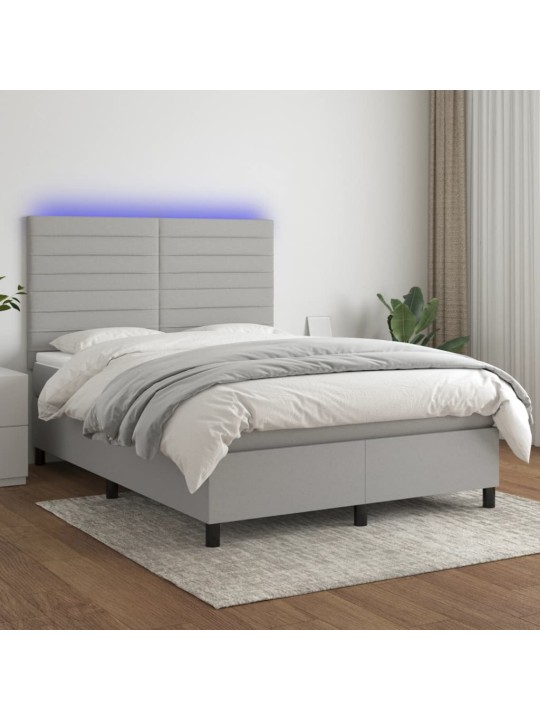 Box spring postel s matrací a LED světle šedá 140x190 cm textil