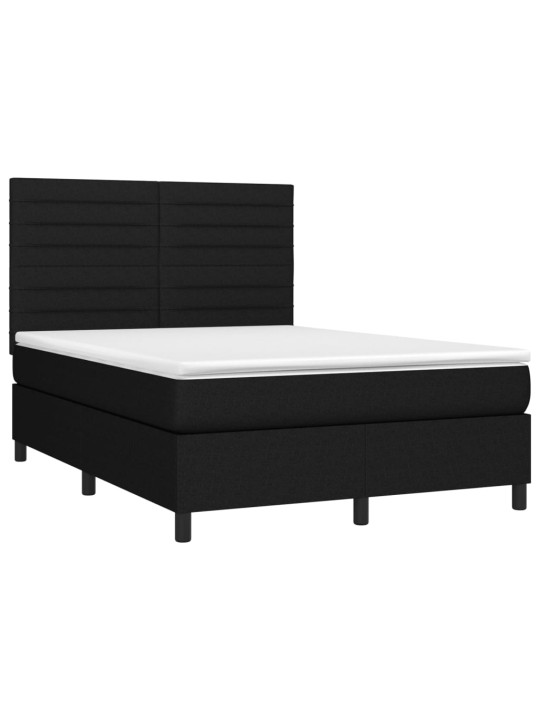 Box spring postel s matrací a LED černá 140x190 cm textil