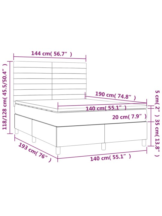Box spring postel s matrací a LED černá 140x190 cm textil