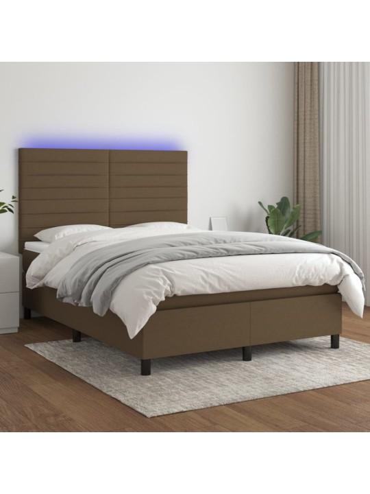 Box spring postel s matrací a LED tmavě hnědá 140x190 cm textil