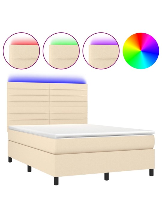 Box spring postel s matrací a led krémová 140x190 cm textil