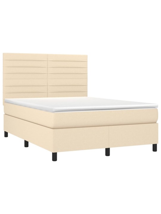 Box spring postel s matrací a led krémová 140x190 cm textil