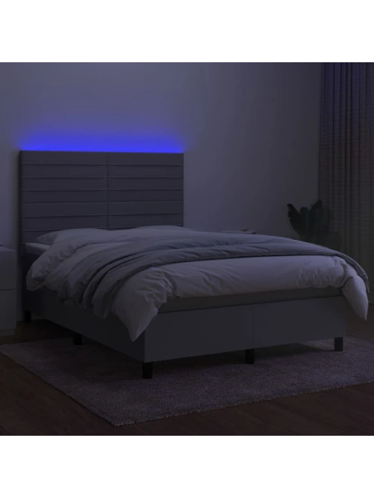Box spring postel s matrací a LED světle šedá 140x200 cm textil