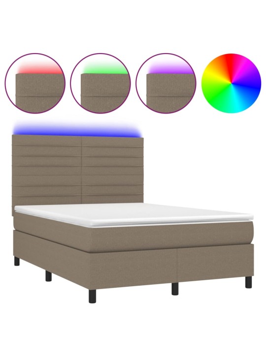 Box spring postel s matrací a LED taupe 140x200 cm textil