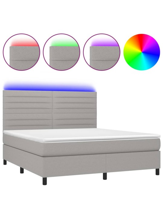 Box spring postel s matrací a LED světle šedá 160x200 cm textil