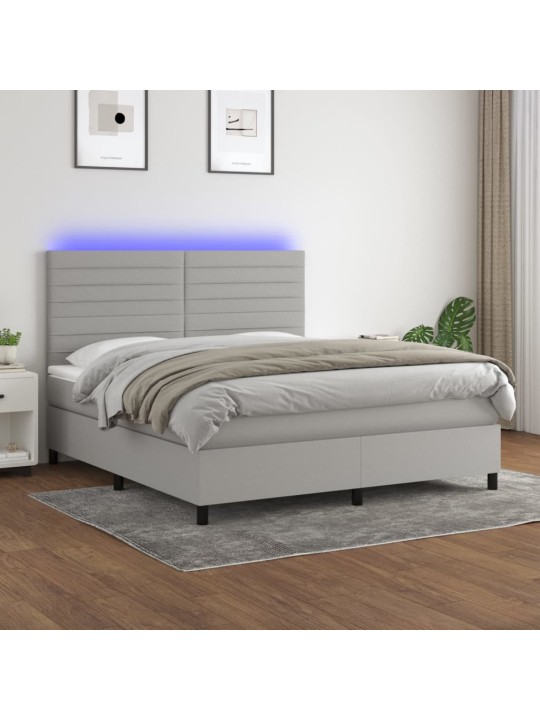 Box spring postel s matrací a LED světle šedá 160x200 cm textil