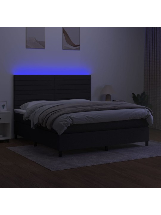 Box spring postel s matrací a LED černá 160x200 cm textil