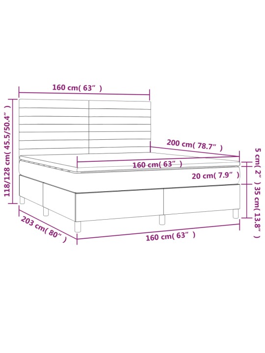 Box spring postel s matrací a LED černá 160x200 cm textil