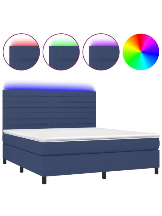 Box spring postel s matrací a led modrá 160x200 cm textil