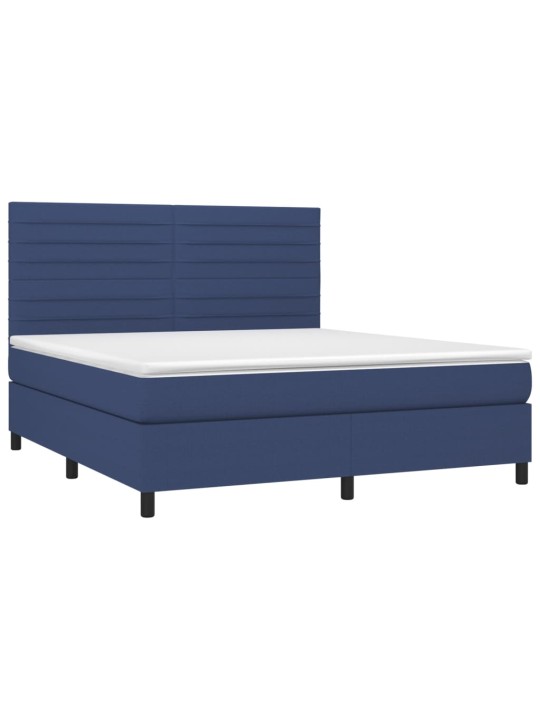 Box spring postel s matrací a led modrá 180x200 cm textil