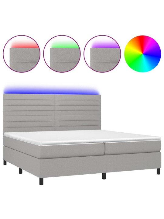 Box spring postel s matrací a LED světle šedá 200x200 cm textil