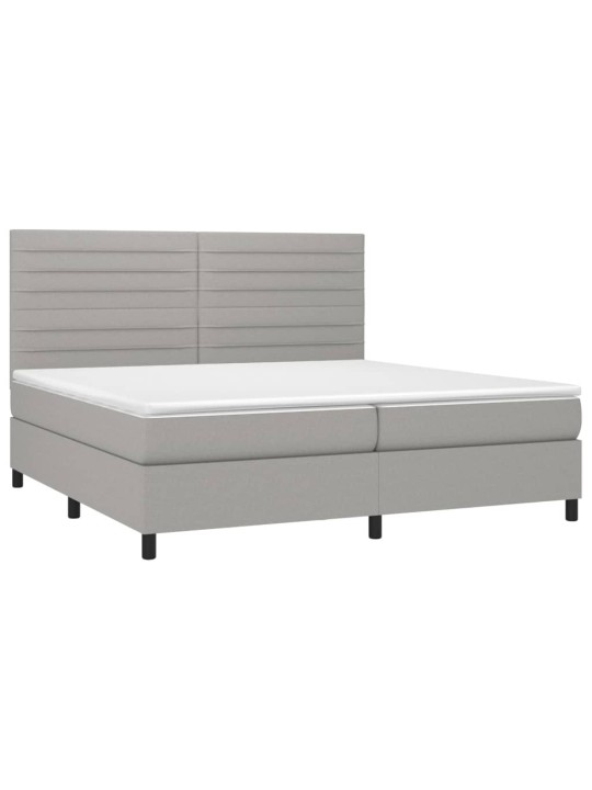 Box spring postel s matrací a LED světle šedá 200x200 cm textil