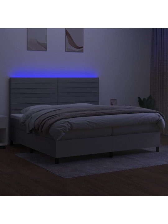 Box spring postel s matrací a LED světle šedá 200x200 cm textil