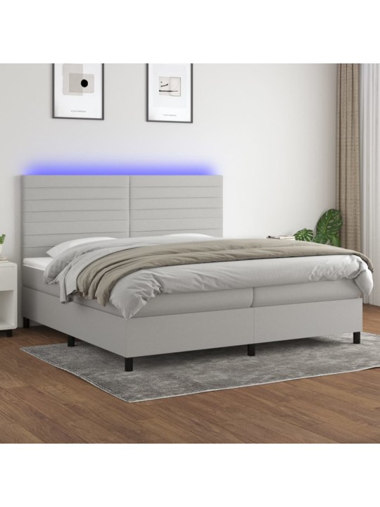 Box spring postel s matrací a LED světle šedá 200x200 cm textil