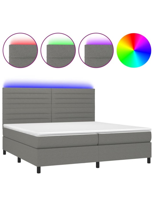 Box spring postel s matrací a LED tmavě šedá 200x200 cm textil