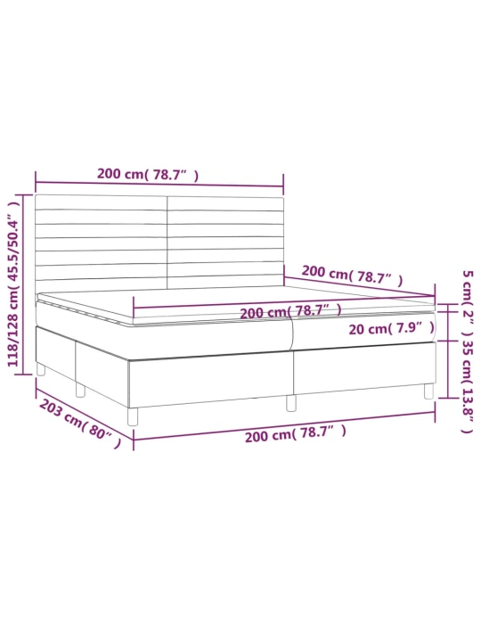 Box spring postel s matrací a LED tmavě šedá 200x200 cm textil