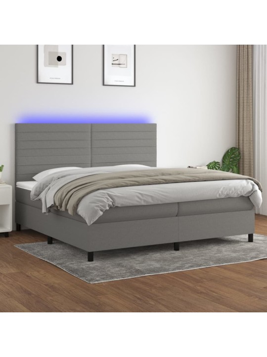 Box spring postel s matrací a LED tmavě šedá 200x200 cm textil