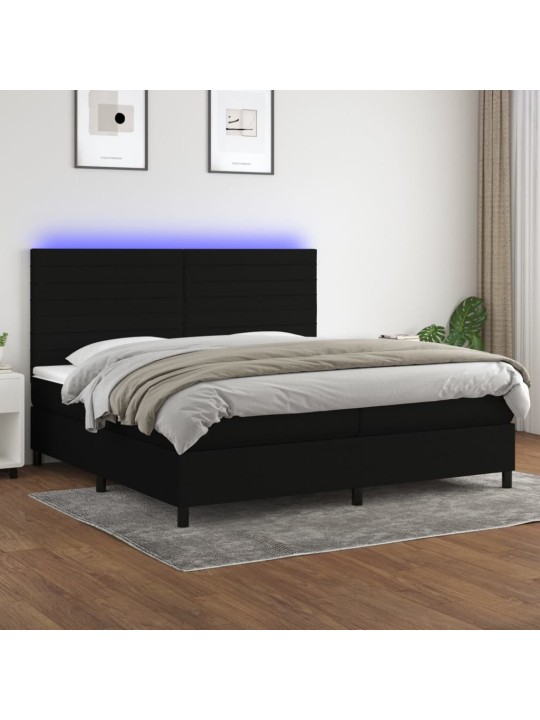 Box spring postel s matrací a LED černá 200x200 cm textil