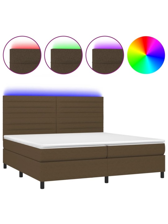 Box spring postel s matrací a led tmavě hnědá 200x200 cm textil