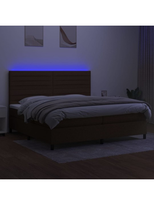 Box spring postel s matrací a led tmavě hnědá 200x200 cm textil