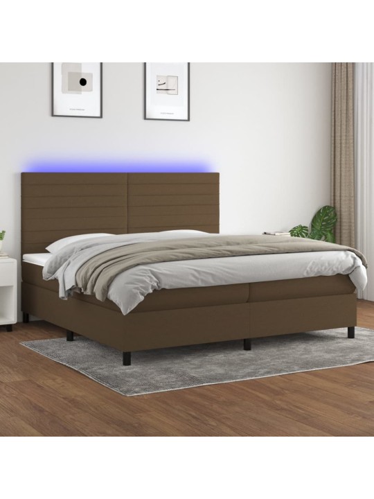 Box spring postel s matrací a led tmavě hnědá 200x200 cm textil