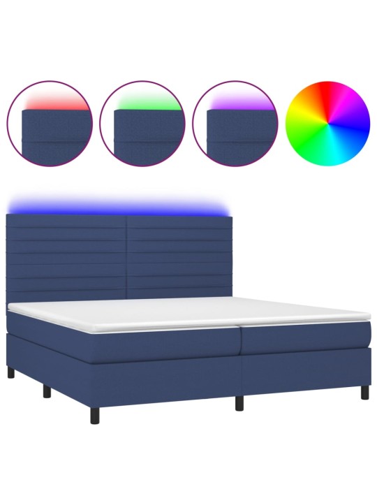 Box spring postel s matrací a led modrá 200x200 cm textil