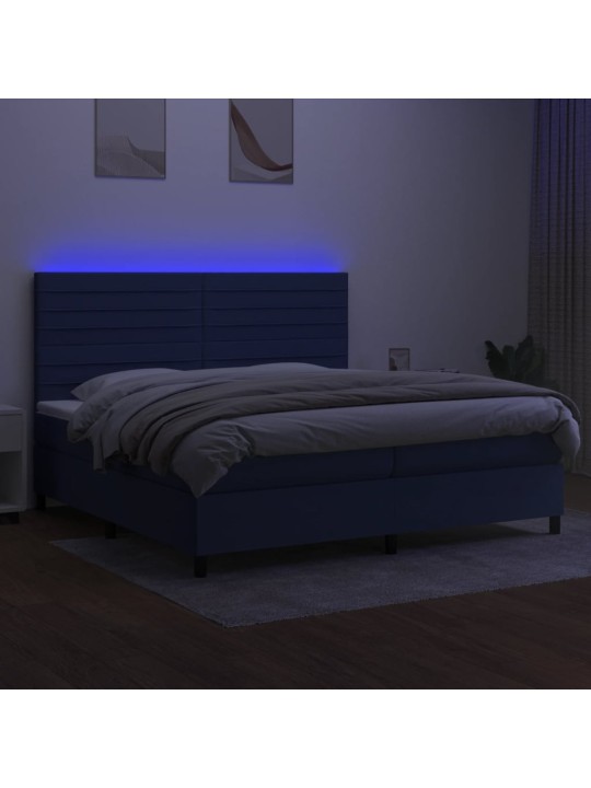 Box spring postel s matrací a led modrá 200x200 cm textil