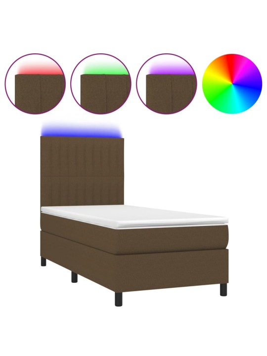 Box spring postel s matrací a LED tmavě hnědá 80x200 cm textil