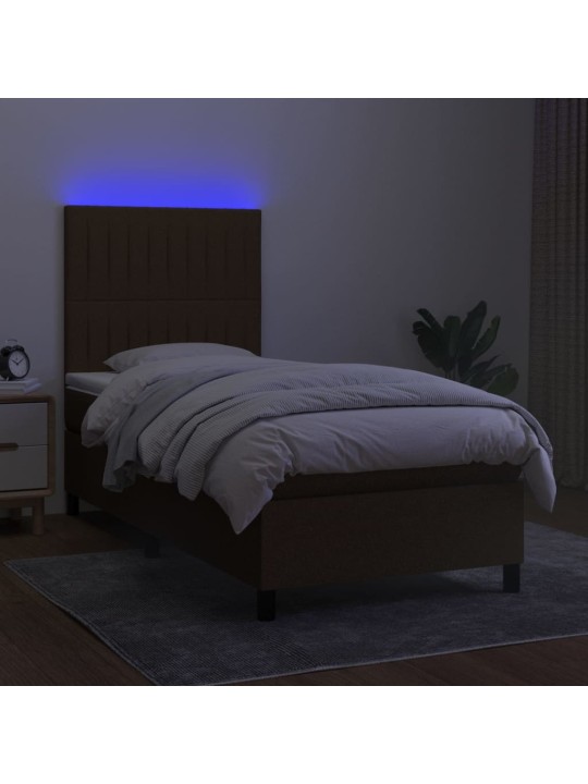 Box spring postel s matrací a LED tmavě hnědá 80x200 cm textil
