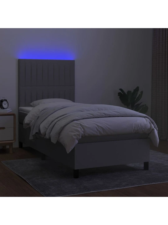 Box spring postel s matrací a LED světle šedá 90x190 cm textil
