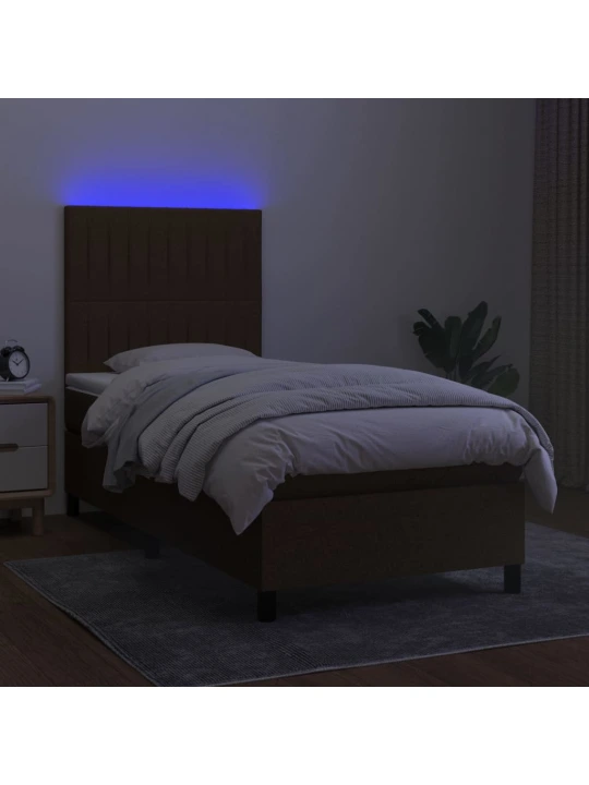 Box spring postel s matrací a led tmavě hnědá 90x190 cm textil
