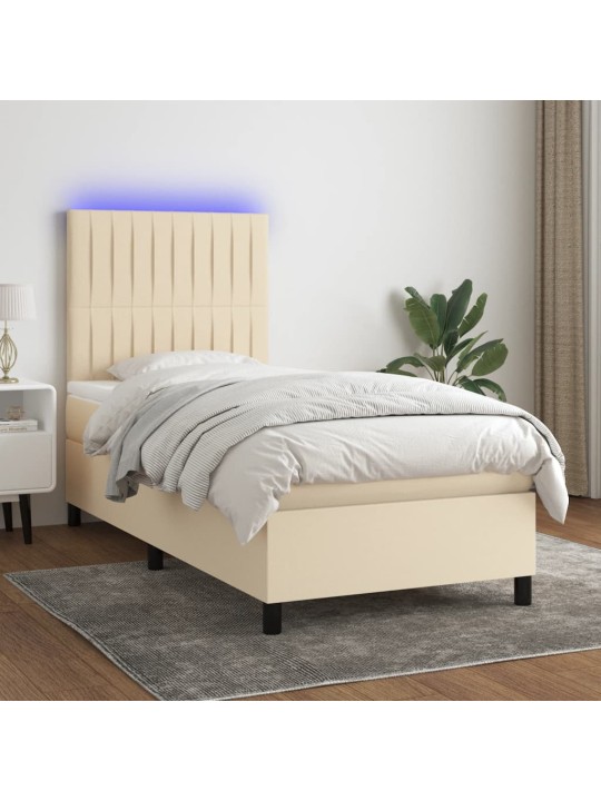Box spring postel s matrací a LED krémová 90x190 cm textil
