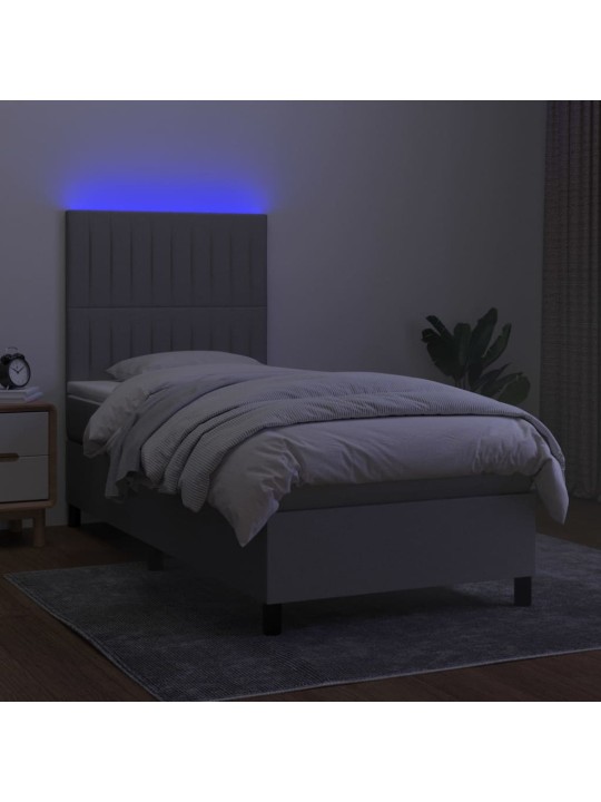 Box spring postel s matrací a LED světle šedá 100x200 cm textil