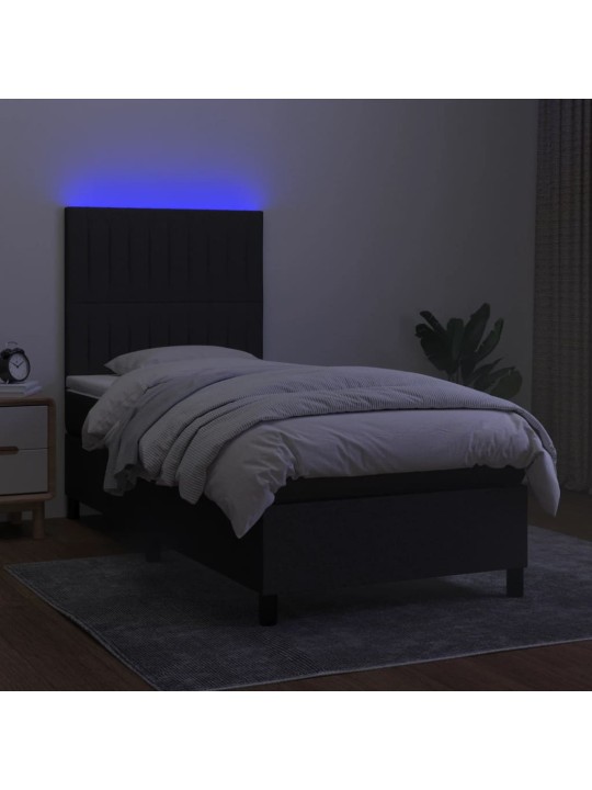 Box spring postel s matrací a LED černá 100x200 cm textil