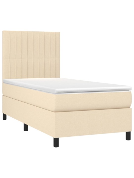 Box spring postel s matrací a LED krémová 100x200 cm textil