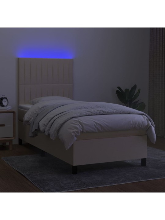 Box spring postel s matrací a LED krémová 100x200 cm textil