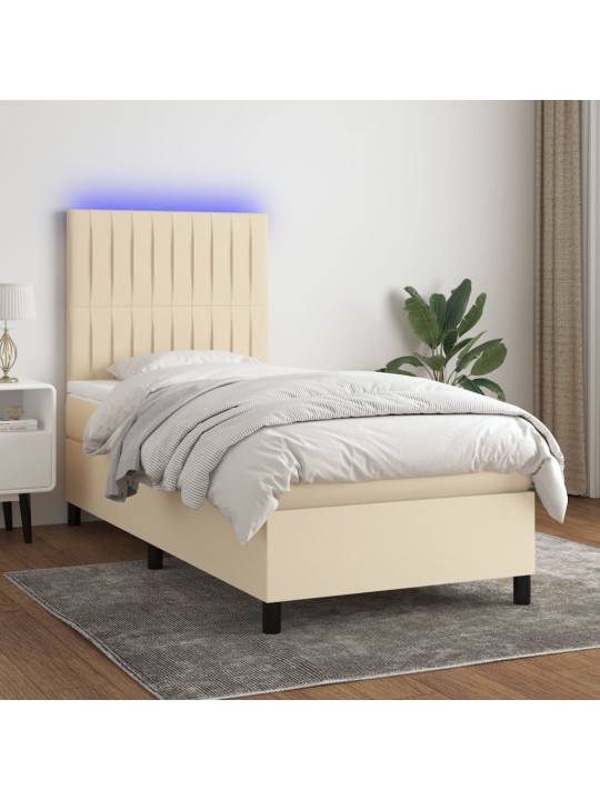 Box spring postel s matrací a LED krémová 100x200 cm textil