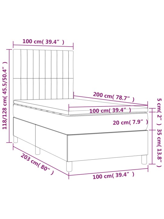 Box spring postel s matrací a LED modrá 100x200 cm textil