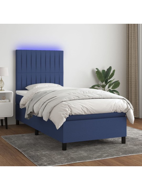 Box spring postel s matrací a LED modrá 100x200 cm textil