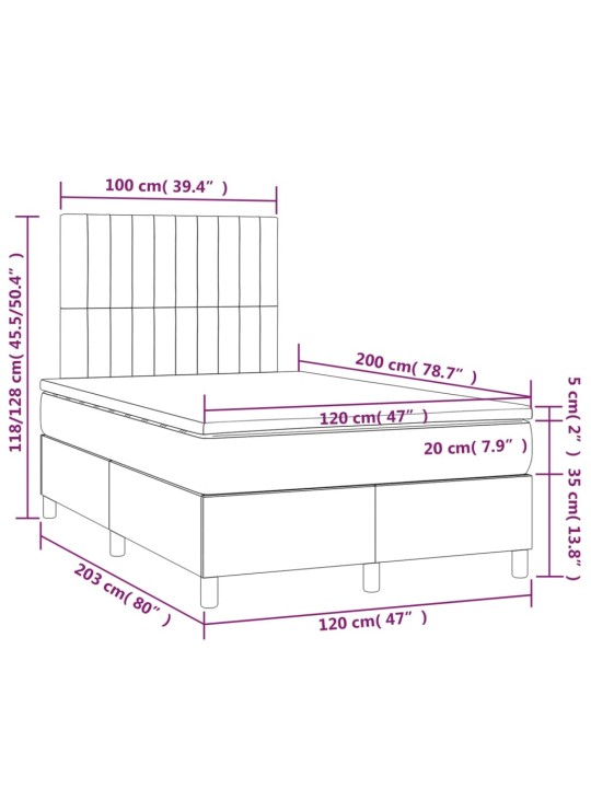 Box spring postel s matrací a LED krémová 120 x 200 cm textil