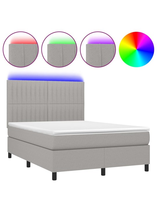 Box spring postel s matrací a LED světle šedá 140x190 cm textil