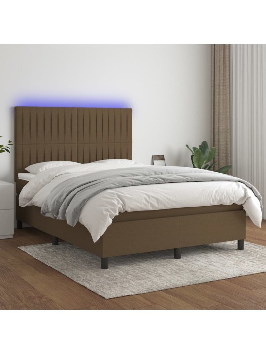 Box spring postel s matrací a LED tmavě hnědá 140x190 cm textil