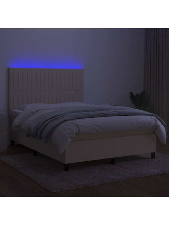 Box spring postel s matrací a led krémová 140x190 cm textil