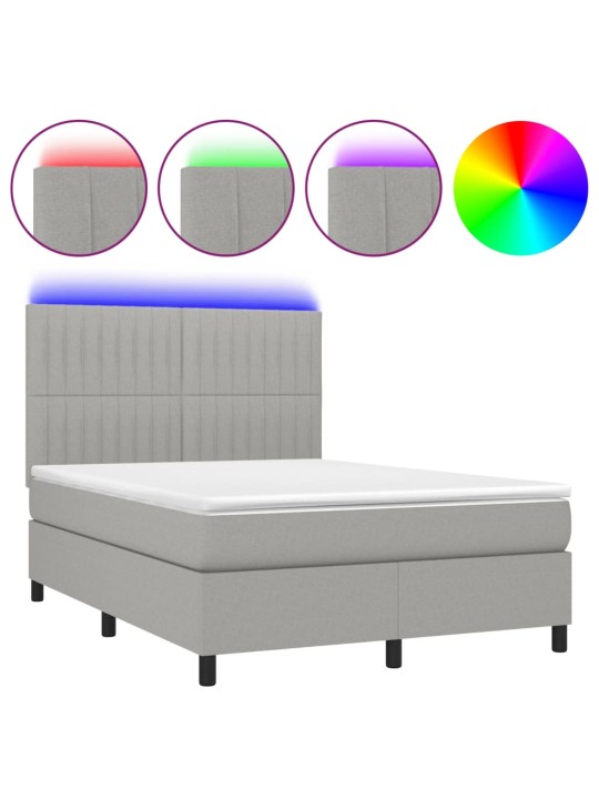 Box spring postel s matrací a LED světle šedá 140x200 cm textil