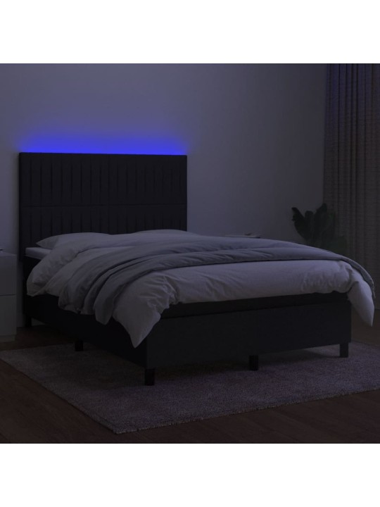 Box spring postel s matrací a LED černá 140x200 cm textil