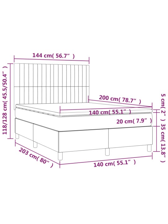 Box spring postel s matrací a LED černá 140x200 cm textil