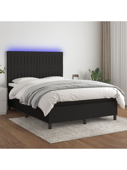 Box spring postel s matrací a LED černá 140x200 cm textil