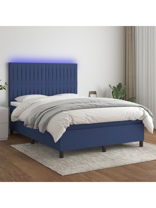 Box spring postel s matrací a LED modrá 140x200 cm textil
