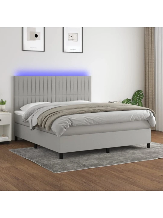 Box spring postel s matrací a LED světle šedá 160x200 cm textil
